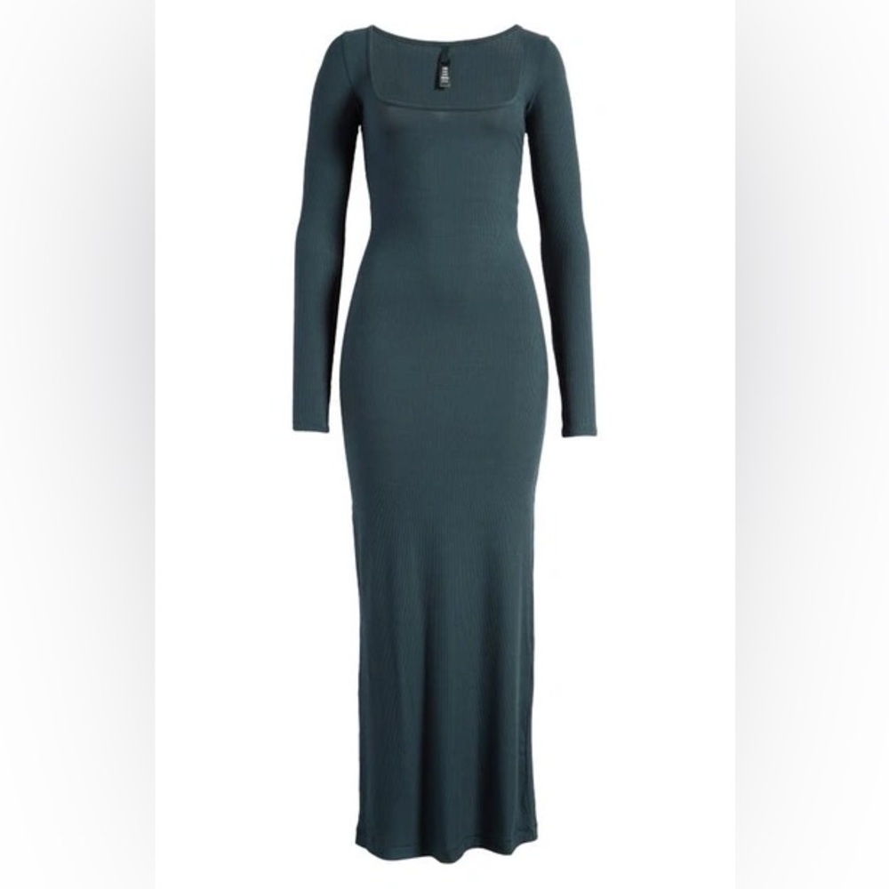 NWT SKIMS Maxi Long Sleeve Dress in Green - Size S